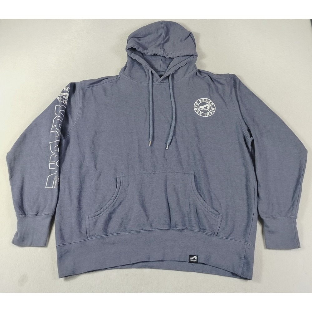 Surf Style Hoodie Sweatshirt Mens 2XL Blue South Beach Miami Graphic Sleeve Logo